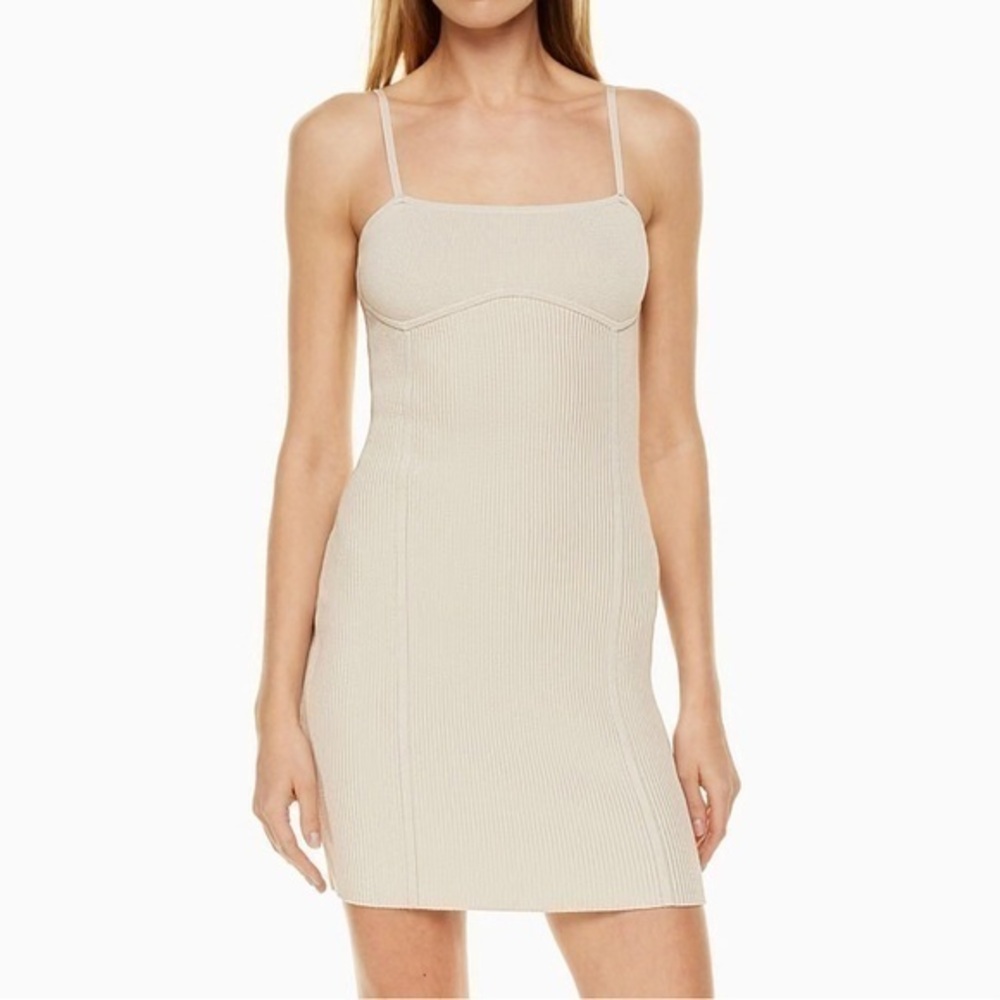 NWT Babaton Property Sculpt Knit Dress in Matte Pearl Size Large Aritzia #107770
